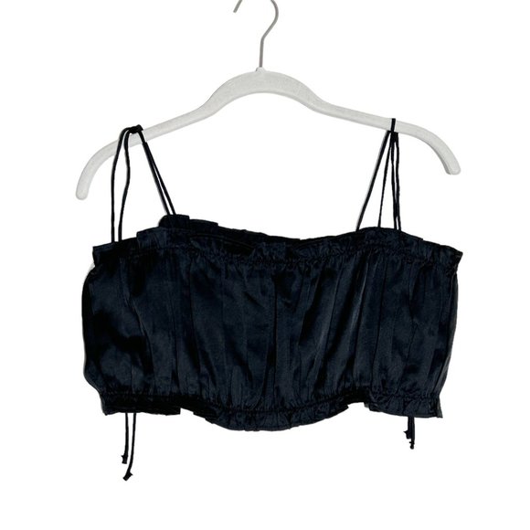 Reclaimed Vintage Ruched Spaghetti Strap Crop Top in Black - Sz 10 - Picture 3 of 8